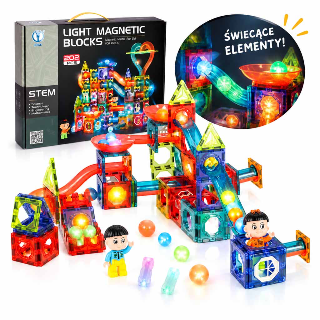 Bloic Mhaighnéadacha Rian Liathróid Marmair Glowing 202 Píosa