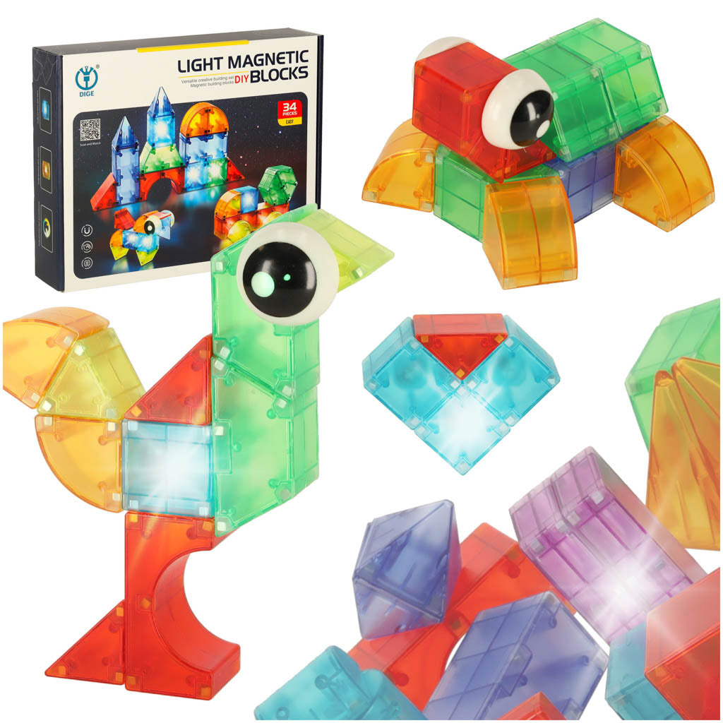 3D konstrukční magnetické bloky Led zářící 32 El