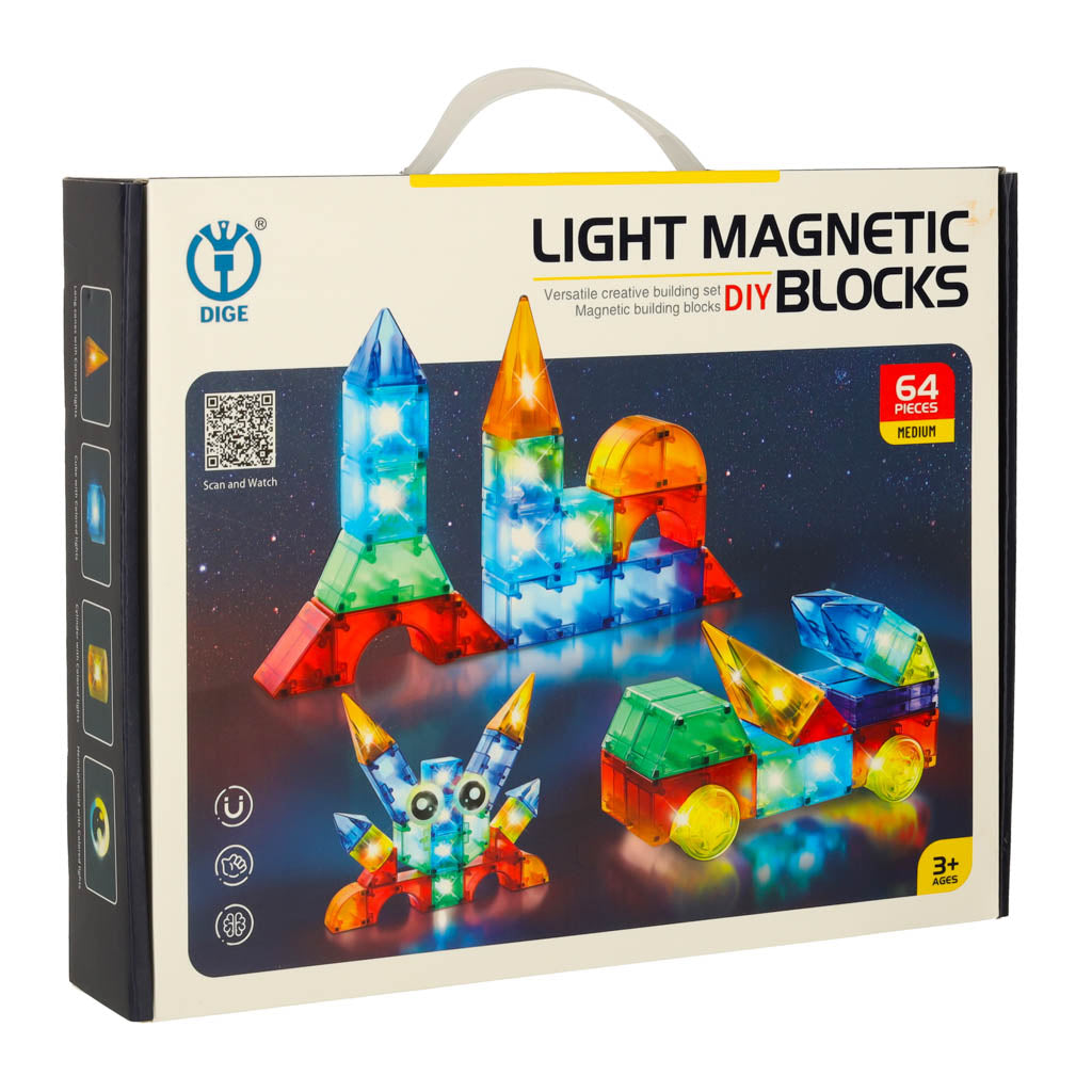 3d Construction Magnetic Blocks Led Glowing 64 El