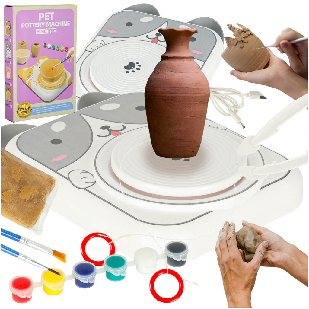 Set di argilla creativa per tornio per ceramica, dipinge il cane grigio