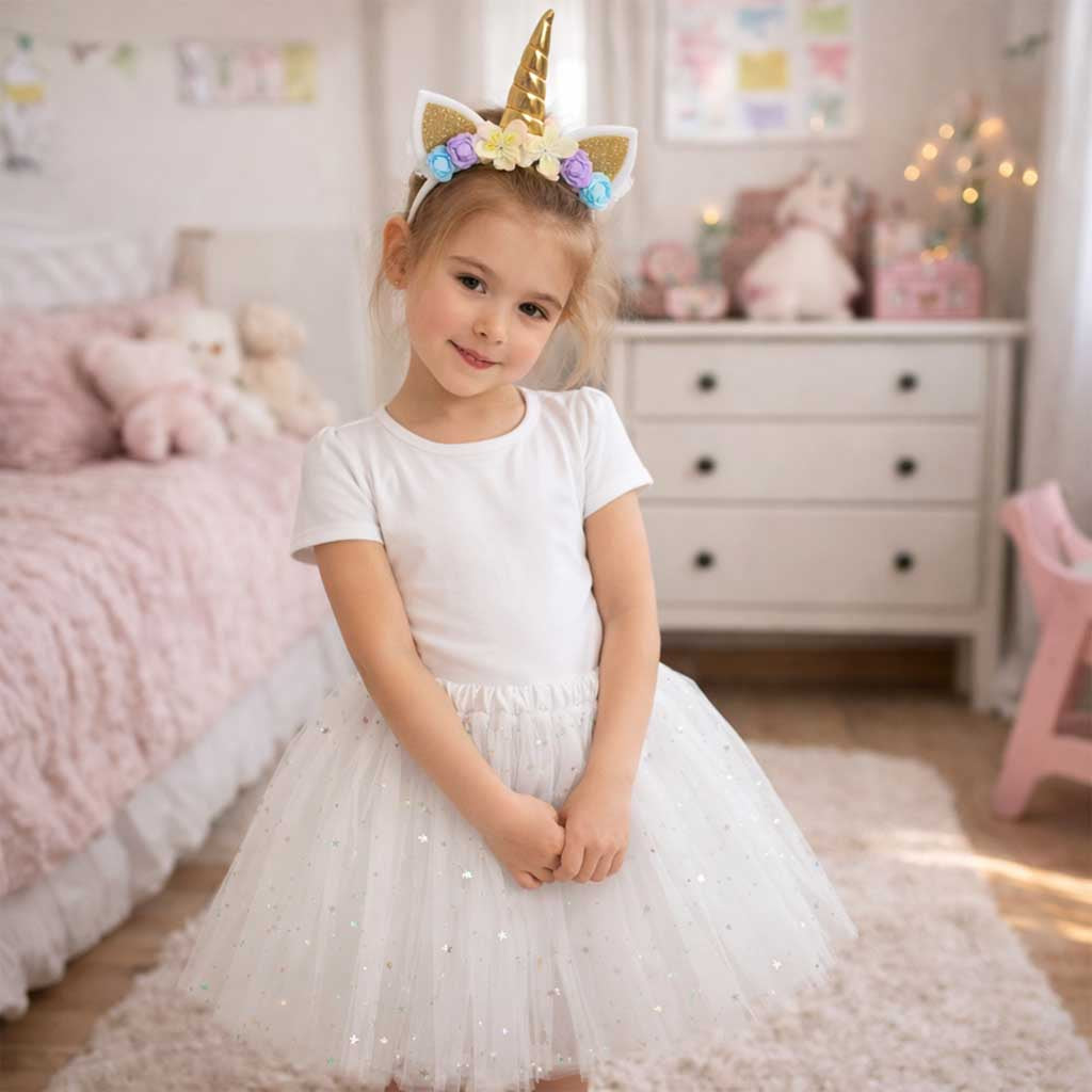 Unicorn Carnival Costume Headband+skirt White 3-6 Years Old