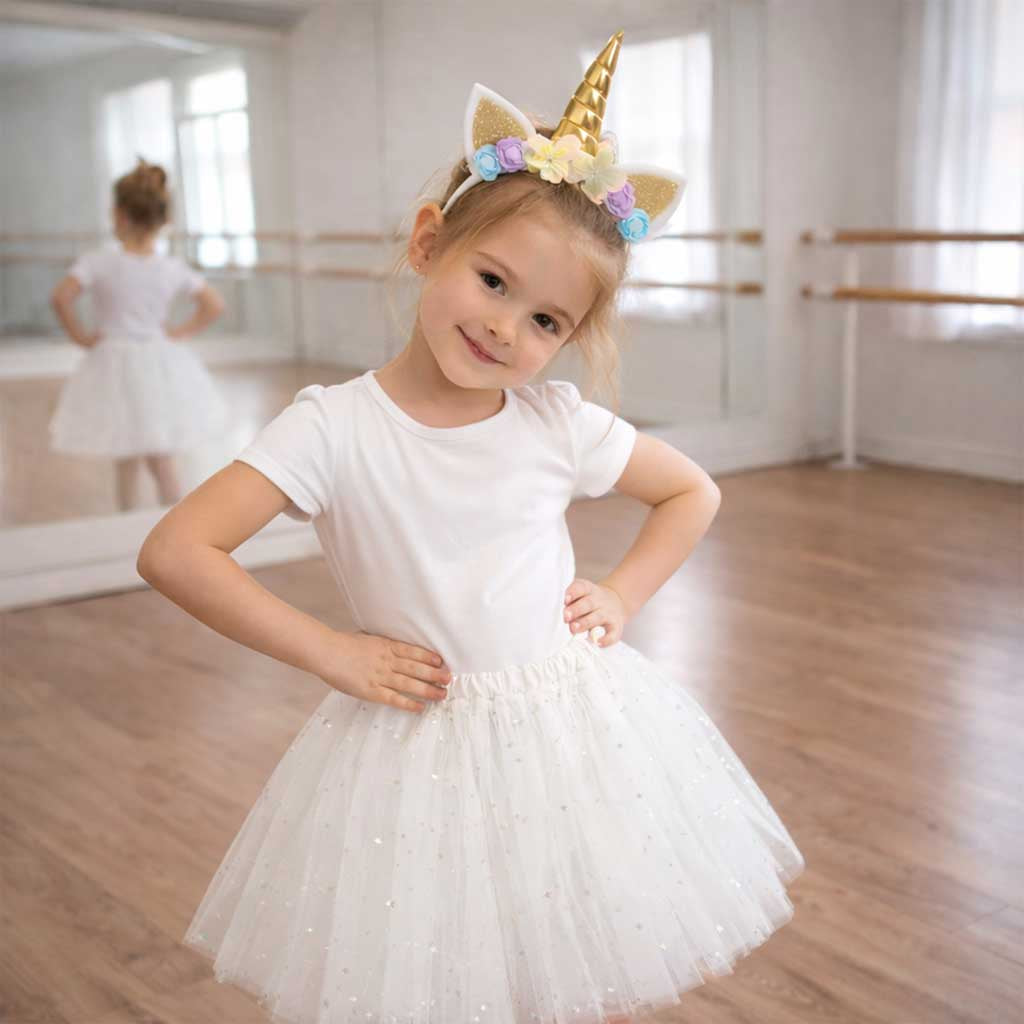 Unicorn Carnival Costume Headband+skirt White 3-6 Years Old