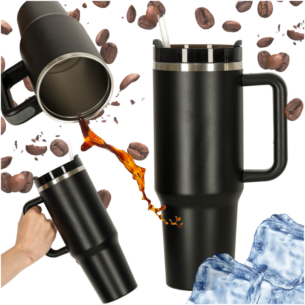 Thermal Mug With Straw And Handle Thermos 1200ml Black