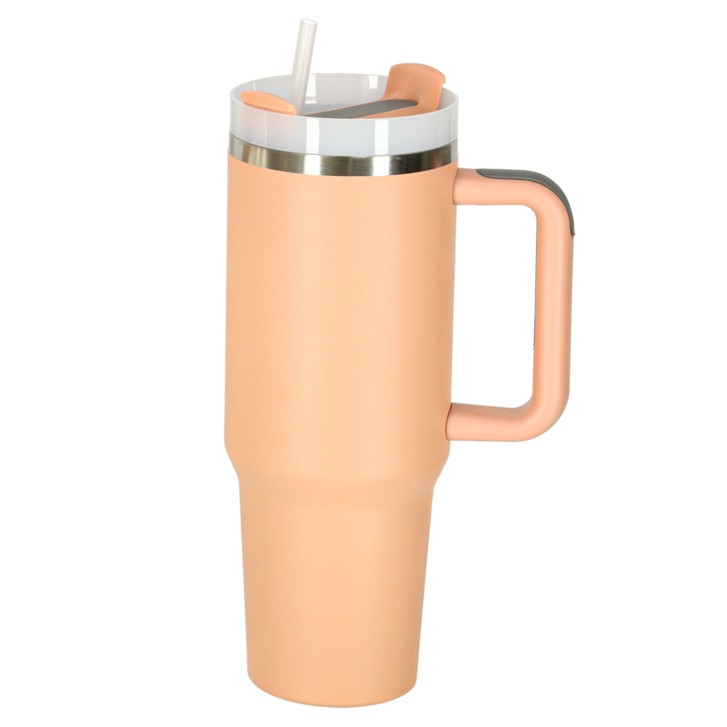 Cana Termica Cu Paie Si Maner Thermos 1200ml Roz Pudra
