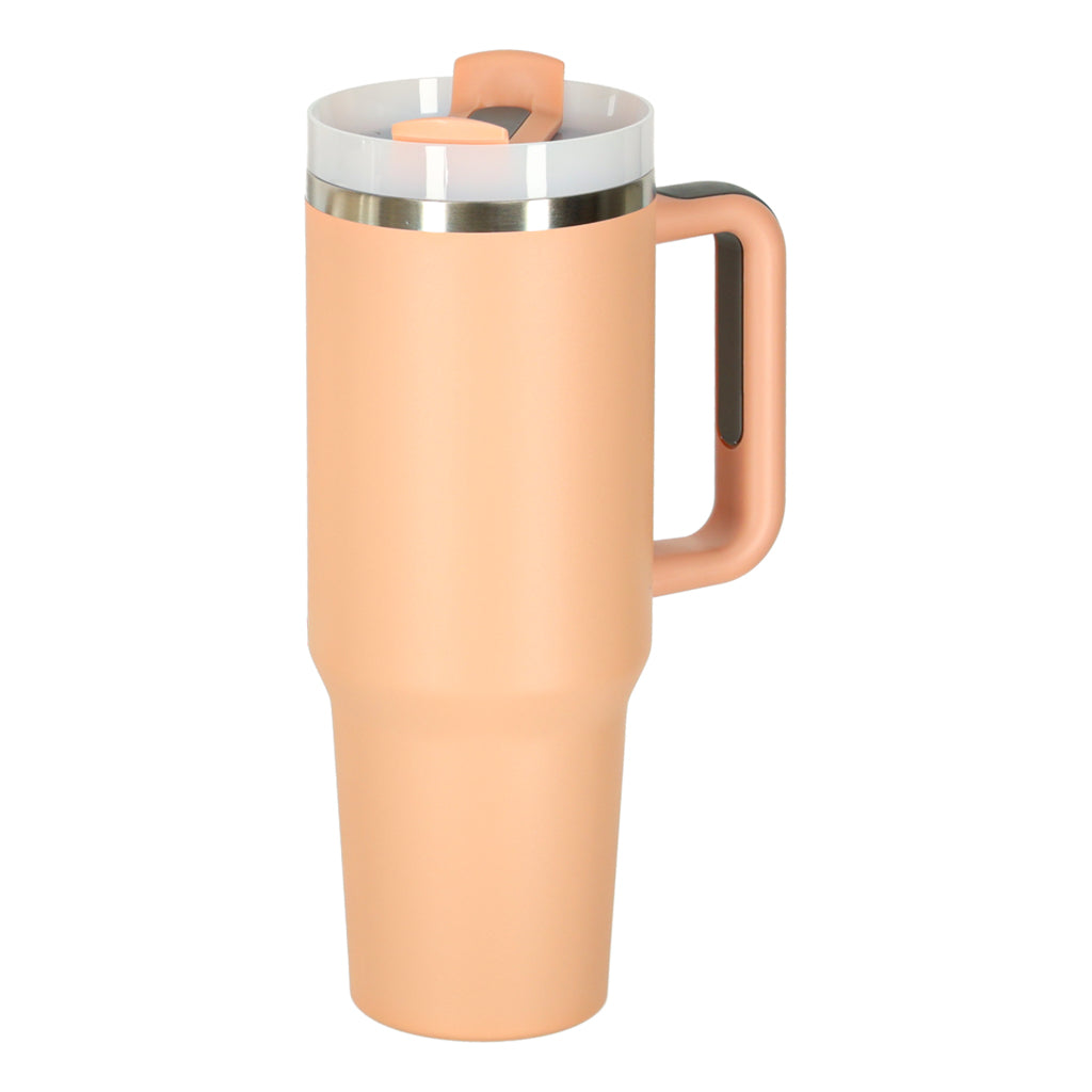 Cana Termica Cu Paie Si Maner Thermos 1200ml Roz Pudra