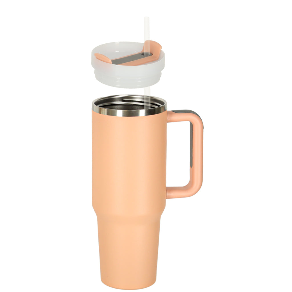 Cana Termica Cu Paie Si Maner Thermos 1200ml Roz Pudra