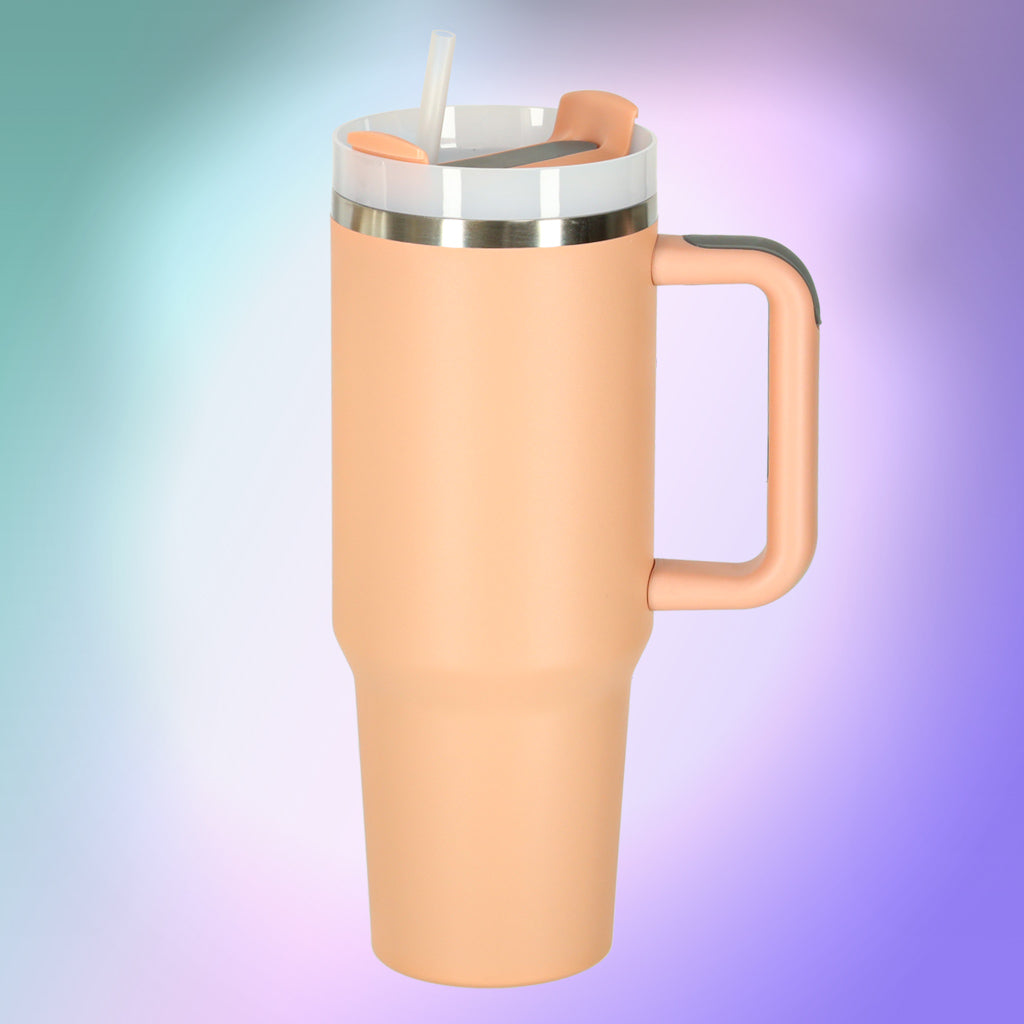 Cana Termica Cu Paie Si Maner Thermos 1200ml Roz Pudra