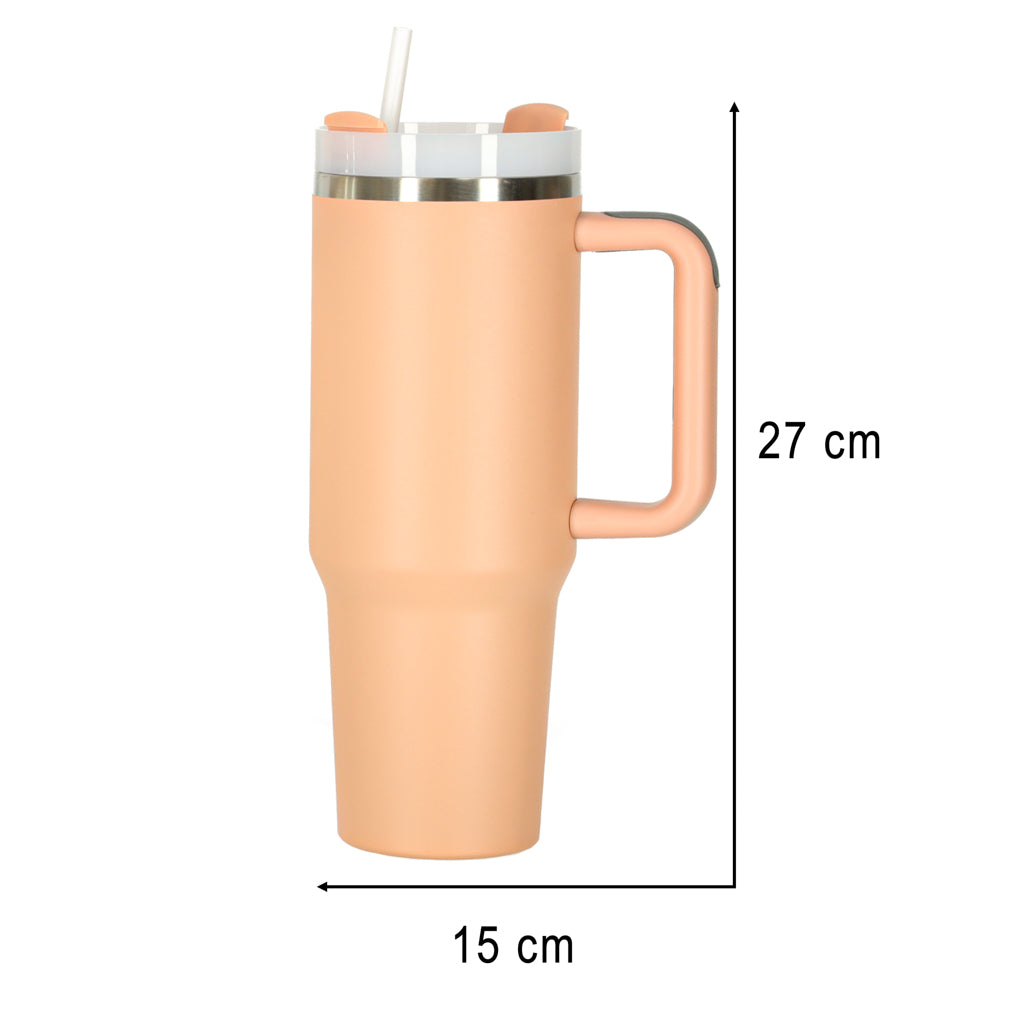 Thermal Mug With Straw And Handle Thermos 1200ml Powder Pink
