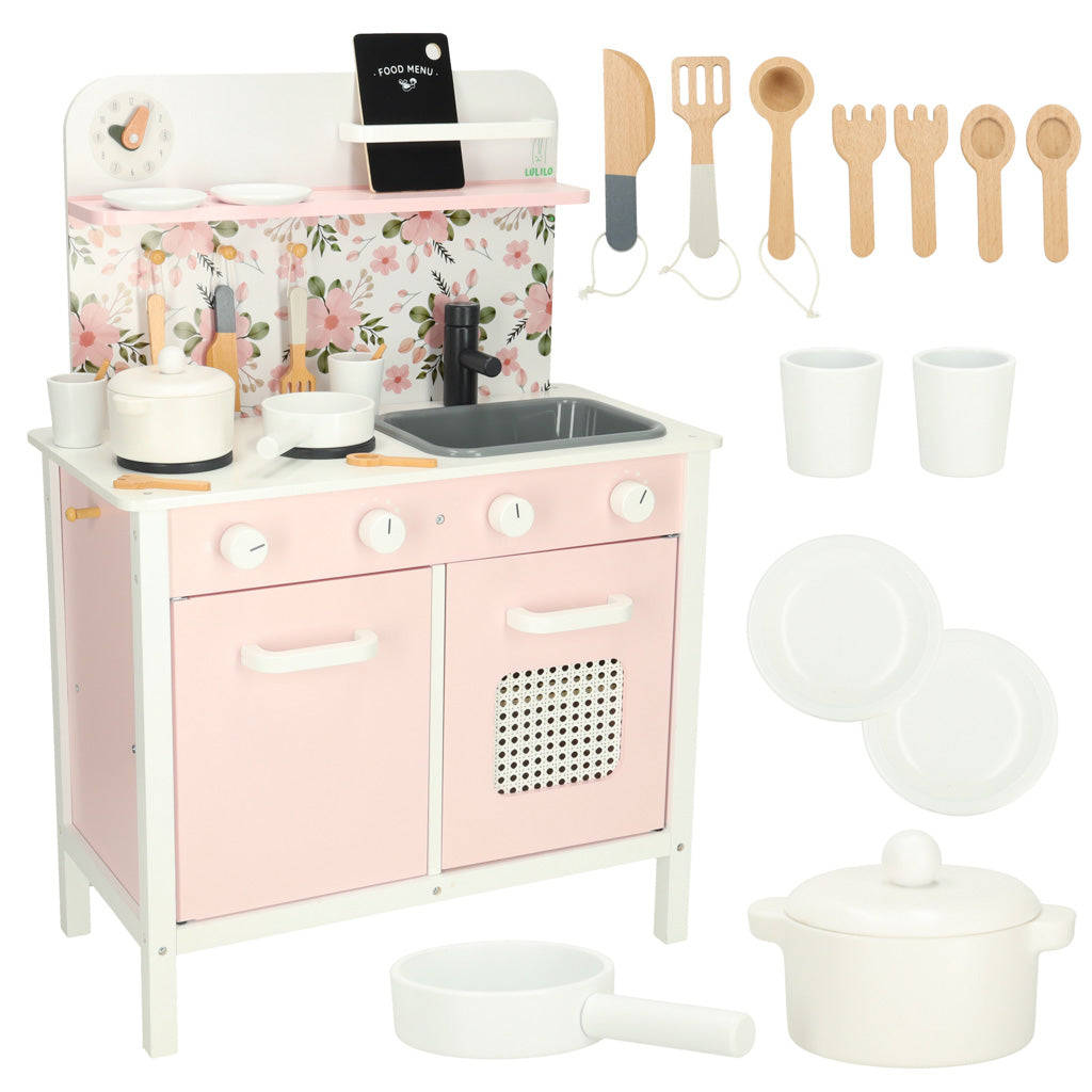 Wooden Kitchen Pink Flowers Oven Lulilo