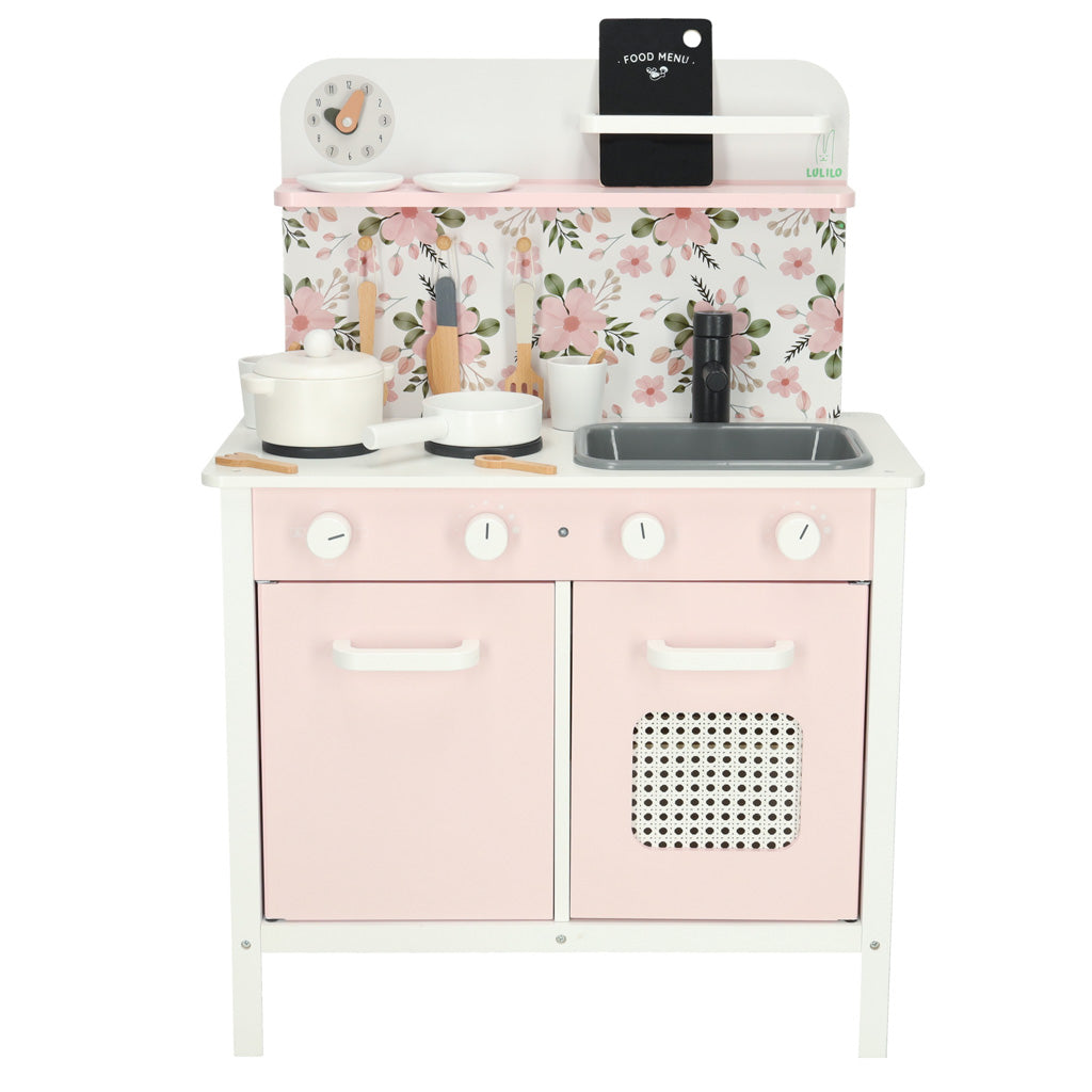 Wooden Kitchen Pink Flowers Oven Lulilo
