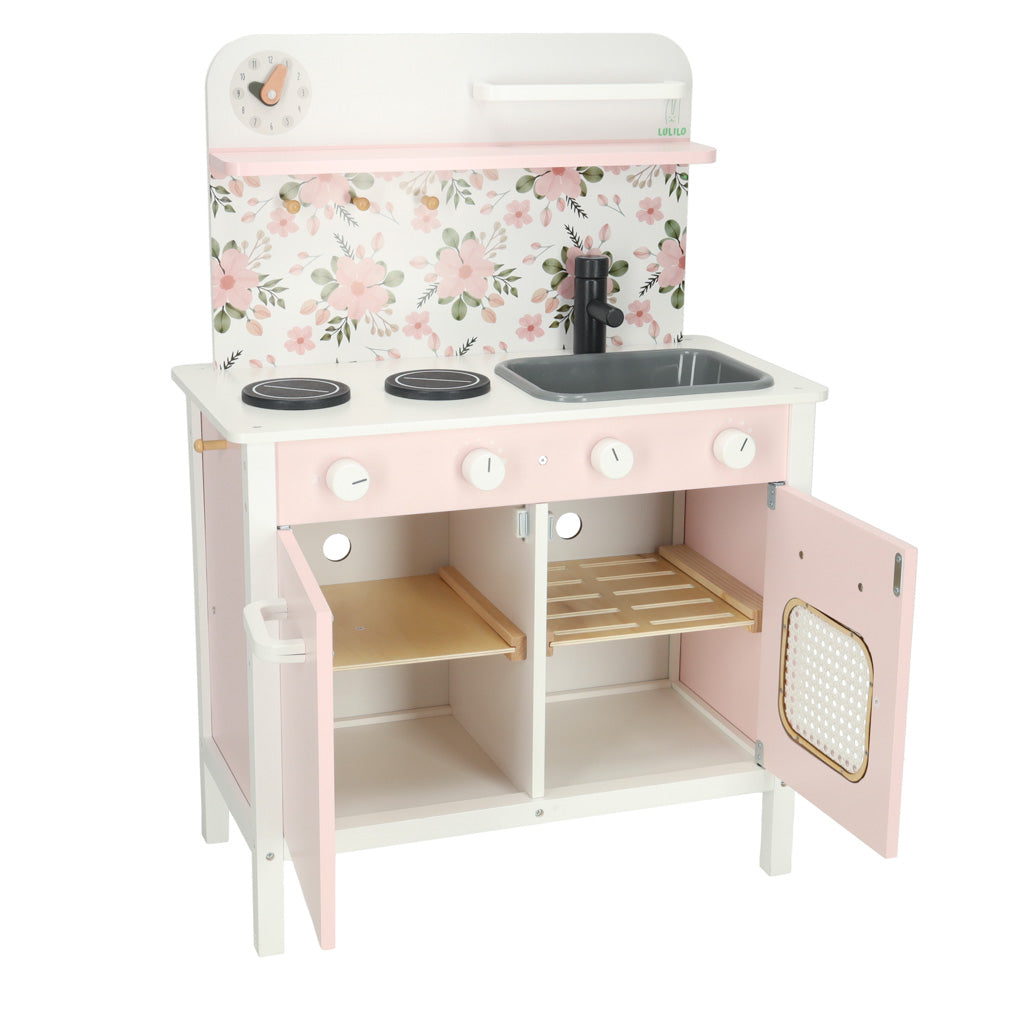 Wooden Kitchen Pink Flowers Oven Lulilo