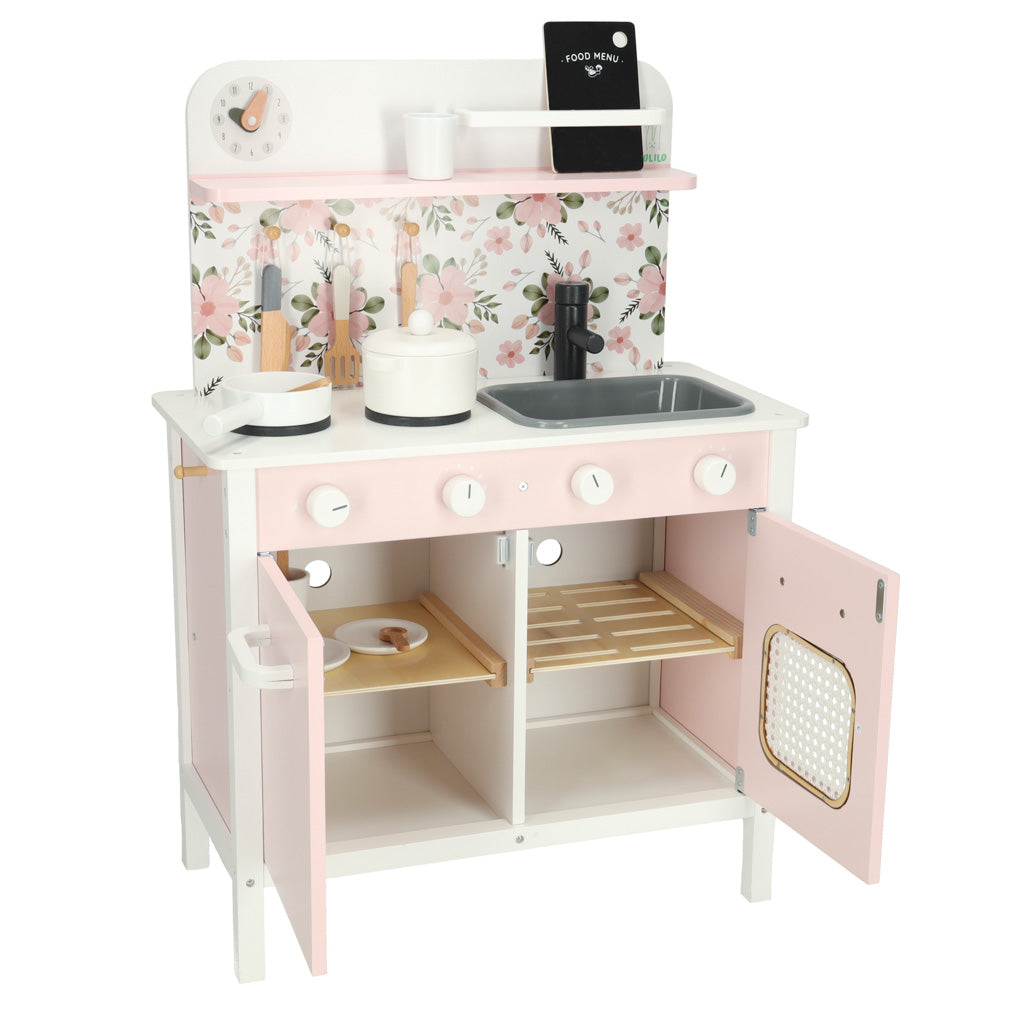 Wooden Kitchen Pink Flowers Oven Lulilo