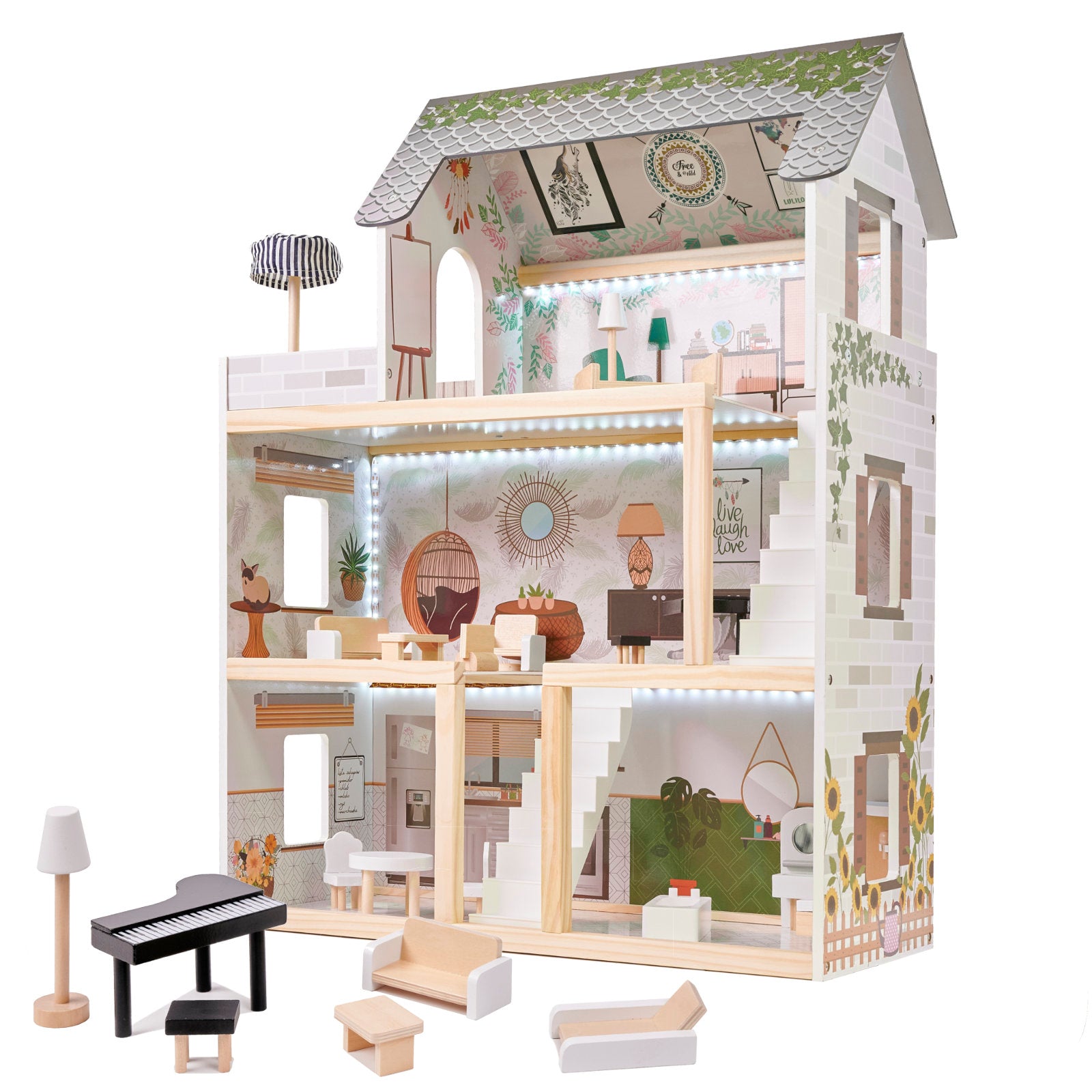 Lulilo Floro Boho Led Wooden Dollhouse