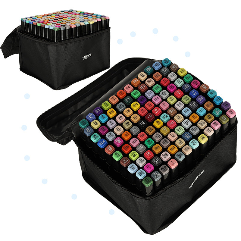 Dwustronne markery alkoholowe w etui 120 + stojak