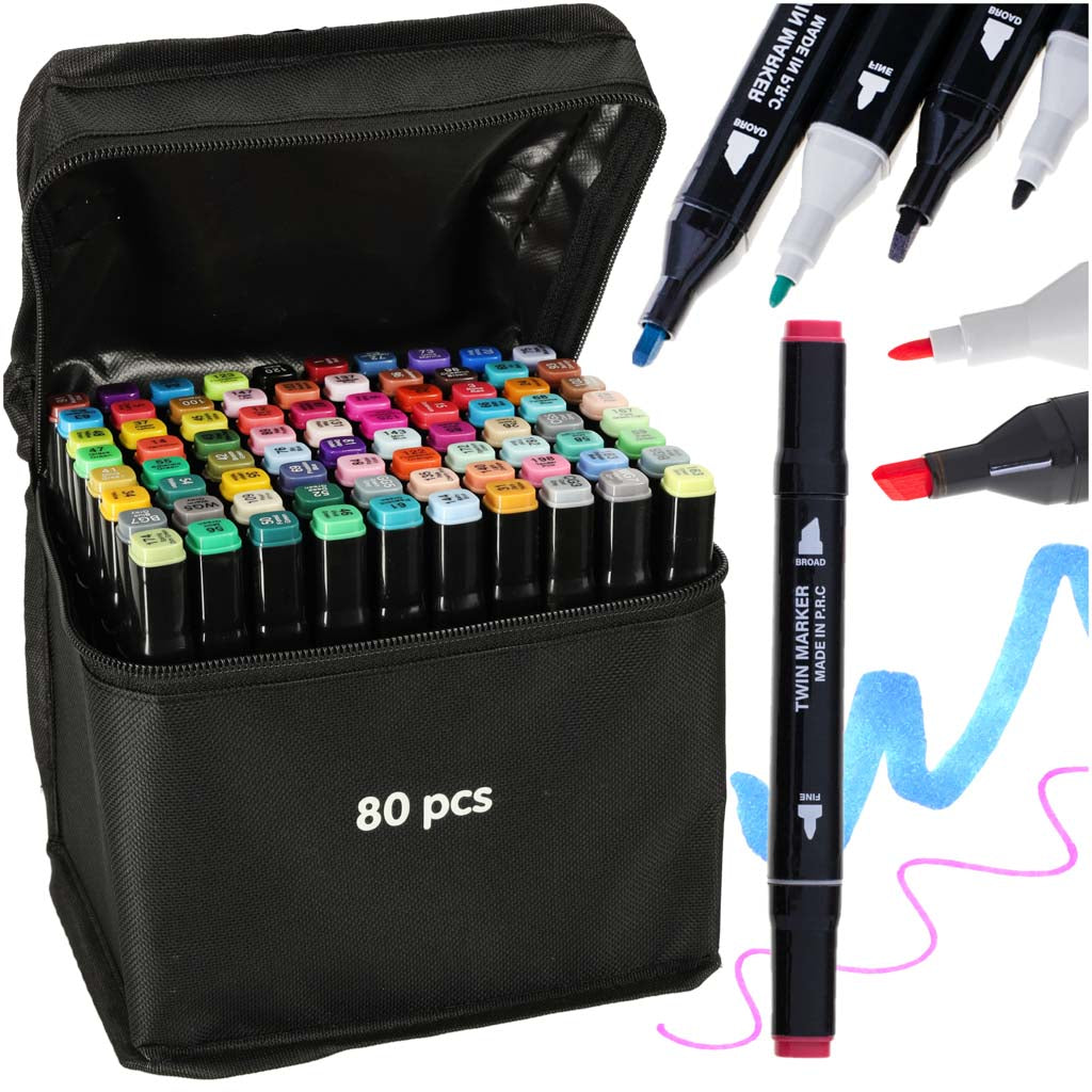 Double-sided Alcohol Markers In Case 80 + Stand