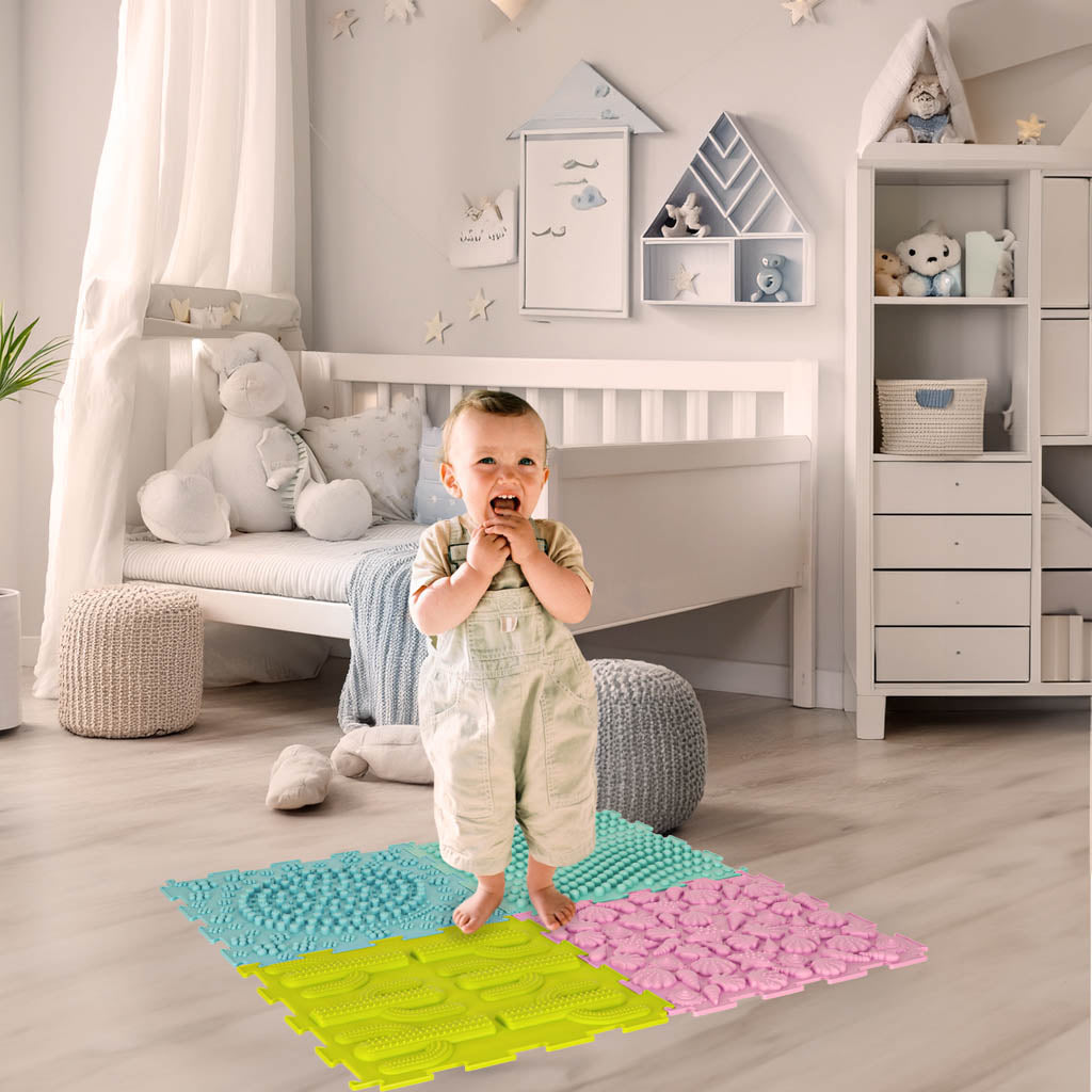 Tapete Sensorial Montessori Massagem nos Pés Puzzle 8 Peças Pastel