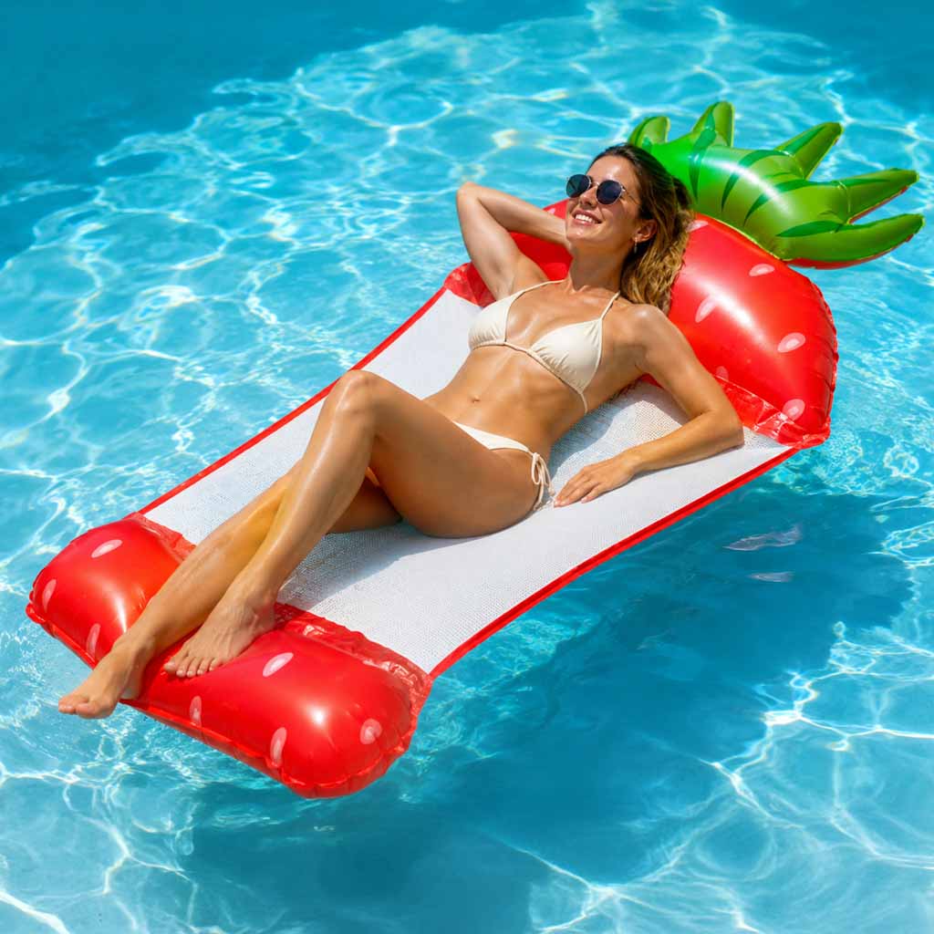 Inflatable Mattress Beach Hammock Water Lounger Chair Swimming Pool Strawberry