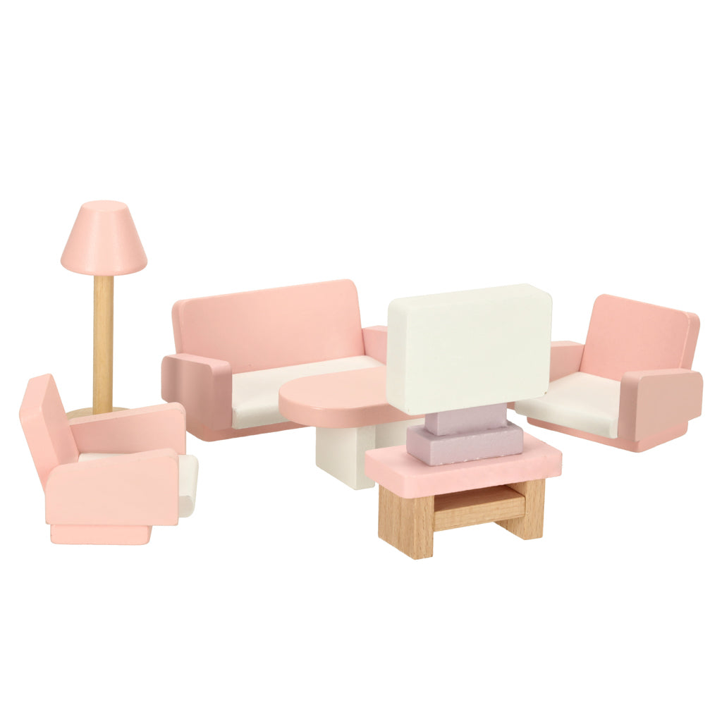 Dollhouse Furniture Living Room Bedroom Bathroom Kitchen Wooden Pink