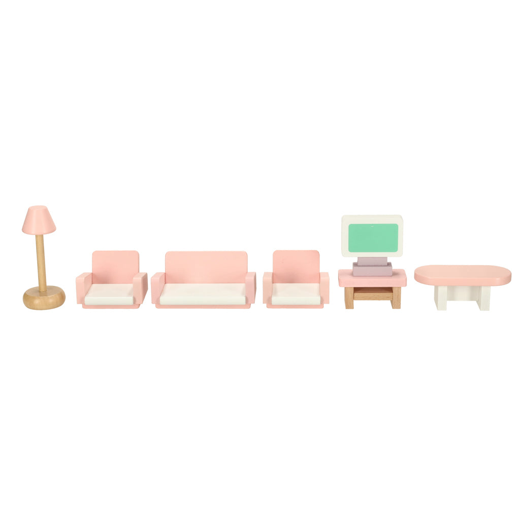 Dollhouse Furniture Living Room Bedroom Bathroom Kitchen Wooden Pink