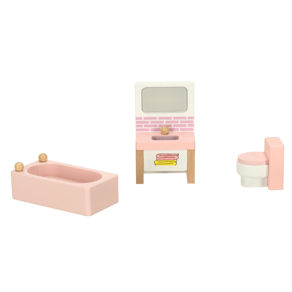Dollhouse Furniture Living Room Bedroom Bathroom Kitchen Wooden Pink