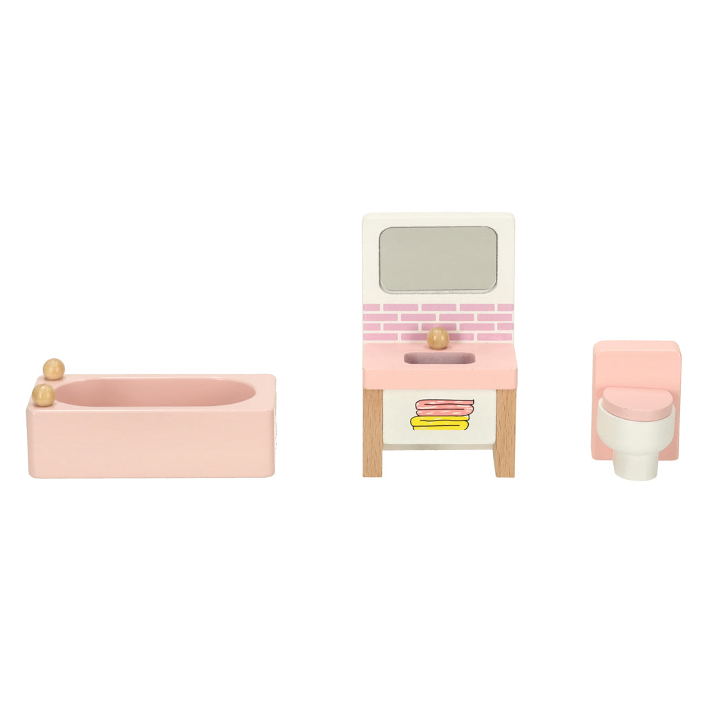 Dollhouse Furniture Living Room Bedroom Bathroom Kitchen Wooden Pink