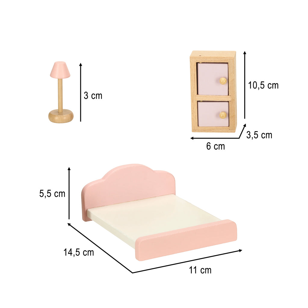 Dollhouse Furniture Living Room Bedroom Bathroom Kitchen Wooden Pink