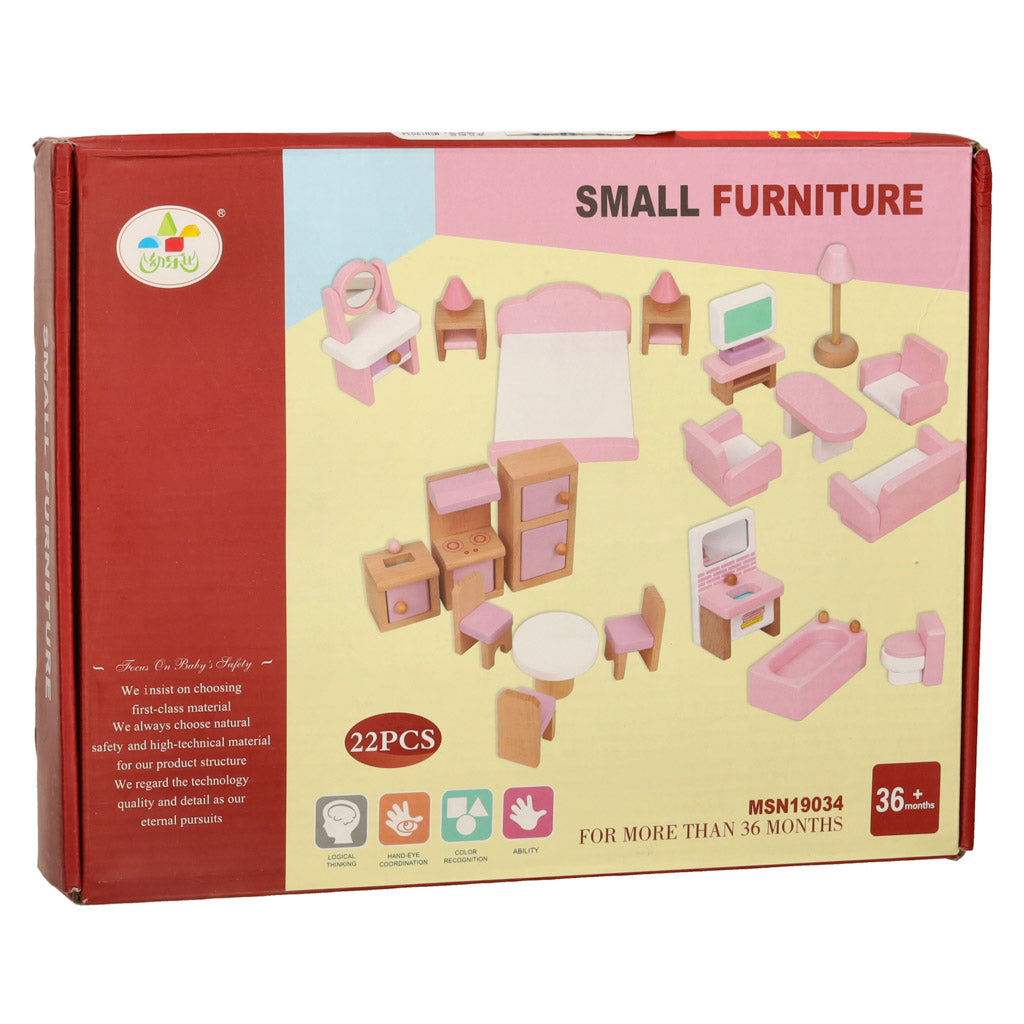 Dollhouse Furniture Living Room Bedroom Bathroom Kitchen Wooden Pink