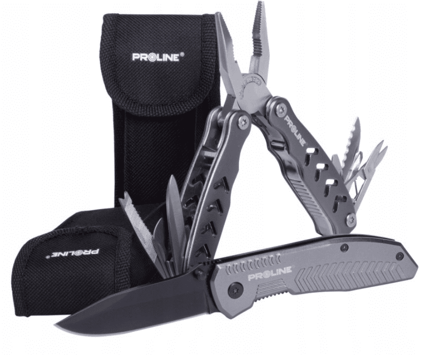 Multitool-Zange, 9 Zoll, 1148 mm, faltbares Messer, 15 cm Griff aus Edelstahl, Aluminium, Liner-Lock-Nylonkoffer Proline