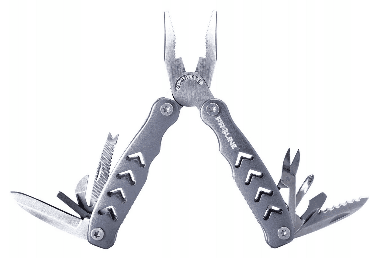 Multitool-Zange, 9 Zoll, 1148 mm, faltbares Messer, 15 cm Griff aus Edelstahl, Aluminium, Liner-Lock-Nylonkoffer Proline