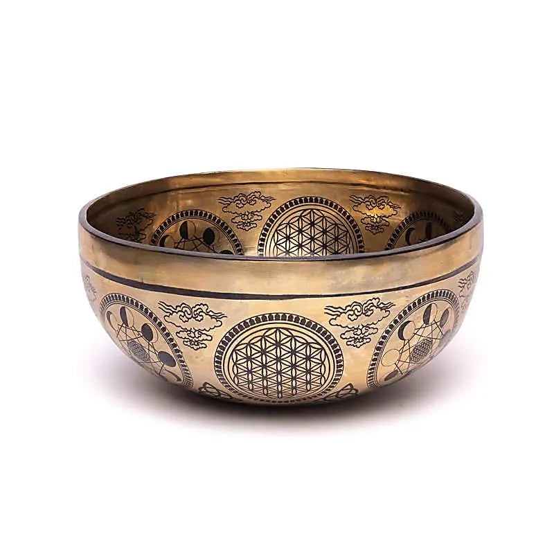 Campana tibetana incisa al laser Cubo di Metatron - ±1400-1600 G; ±22-24 cm