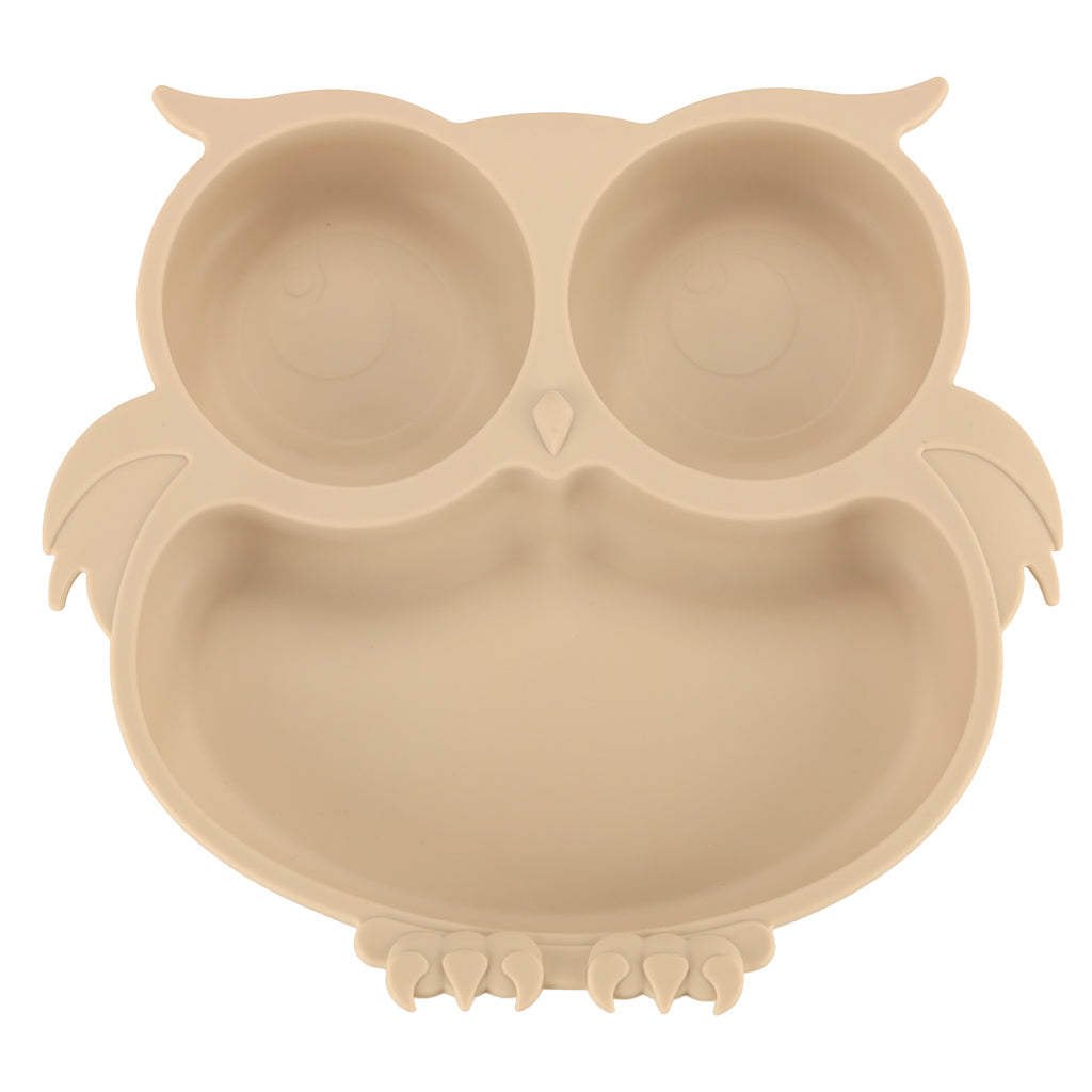 Vaisselle en silicone pour enfants hibou beige 9 éléments
