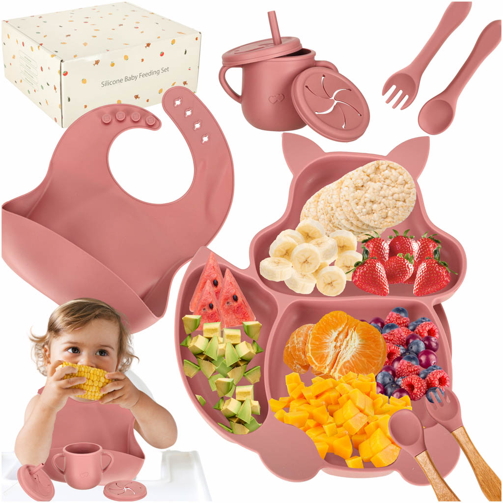 Silicone Dishes For Children Squirrel Dark Pink