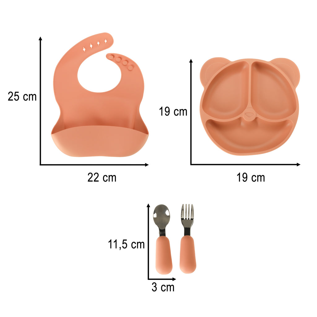 Silicone Dishes For Babies Infant Table Set Of 4 Items Orange Teddy Bear