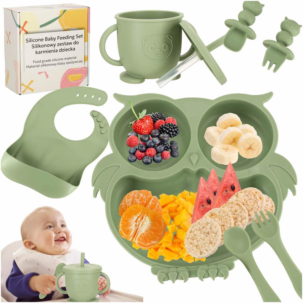 Silicone Dishes For Kids Owl Milita Green