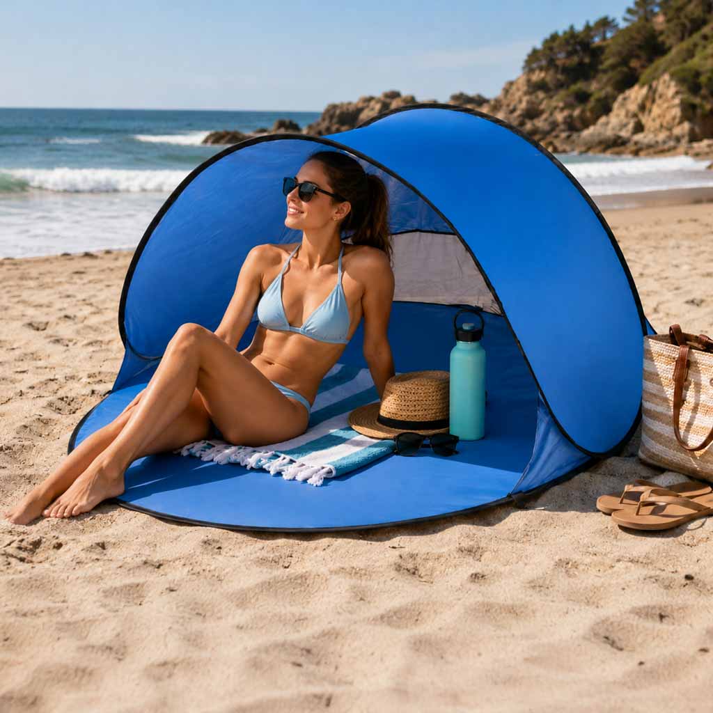 Beach Tent Large Self-folding Automatic Beach Garden Screen Xl 146x146cm + Cover