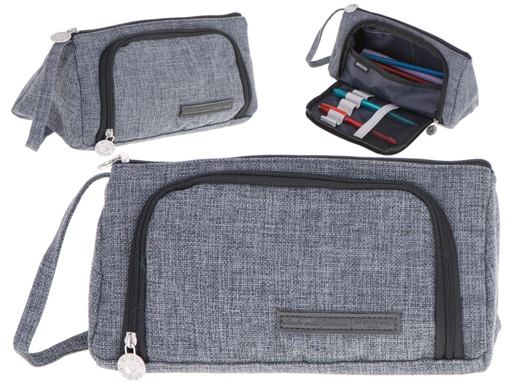 School Pencil Case Double Sachet Make-up Bag Grey
