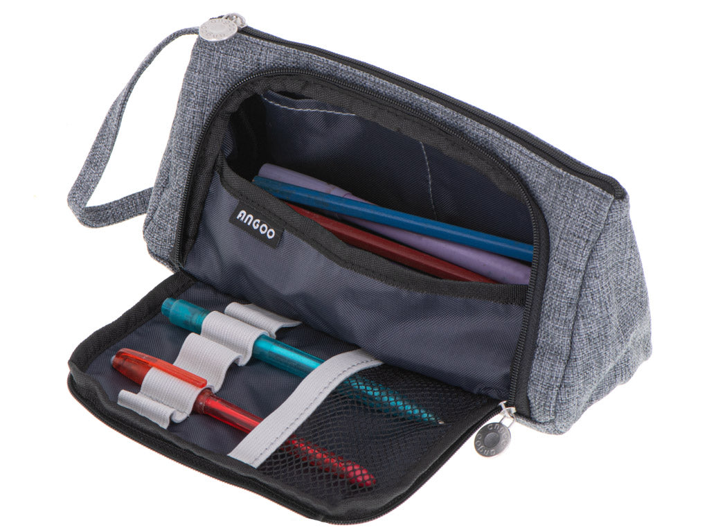 School Pencil Case Double Sachet Make-up Bag Grey