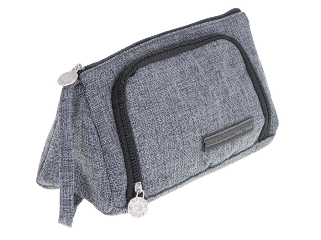School Pencil Case Double Sachet Make-up Bag Grey