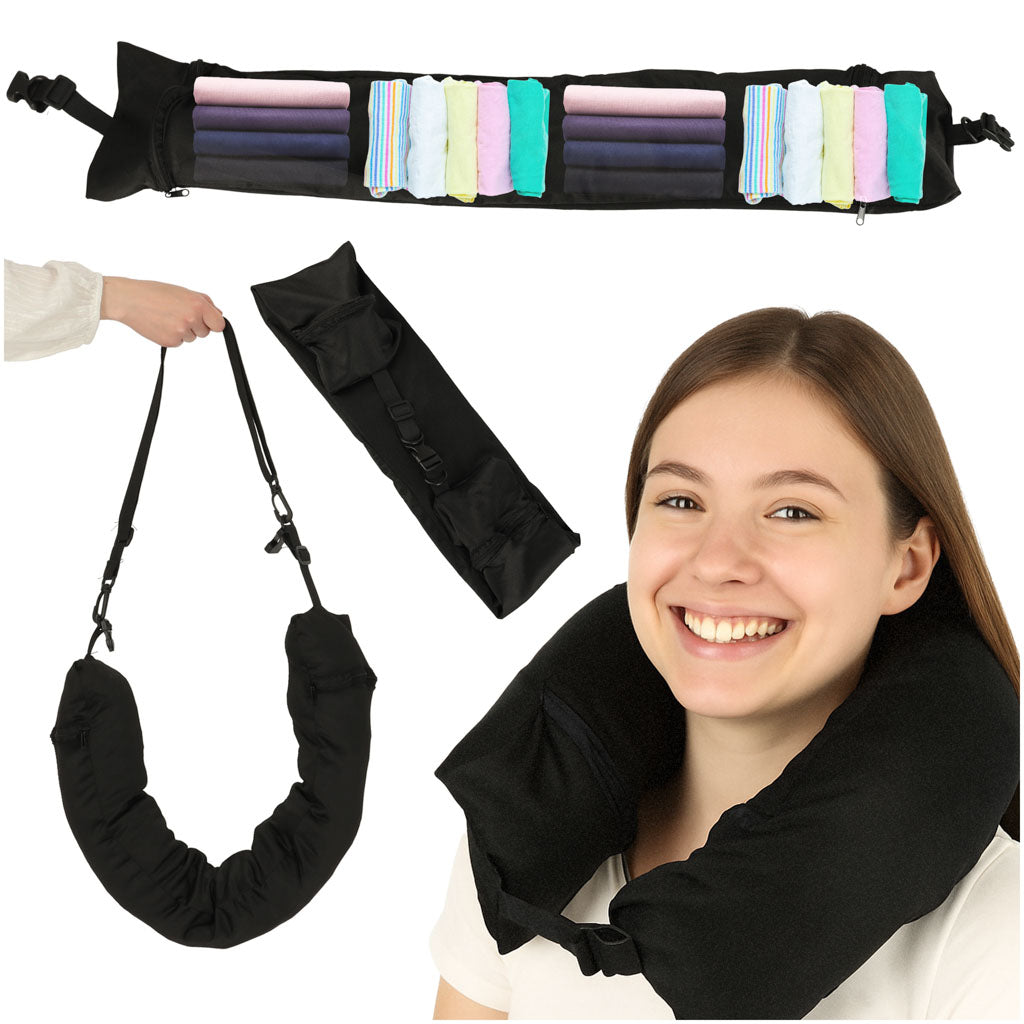 Travel Cushion Travel Corneal Headrest Neck Rest Storage Compartment For Filling Black