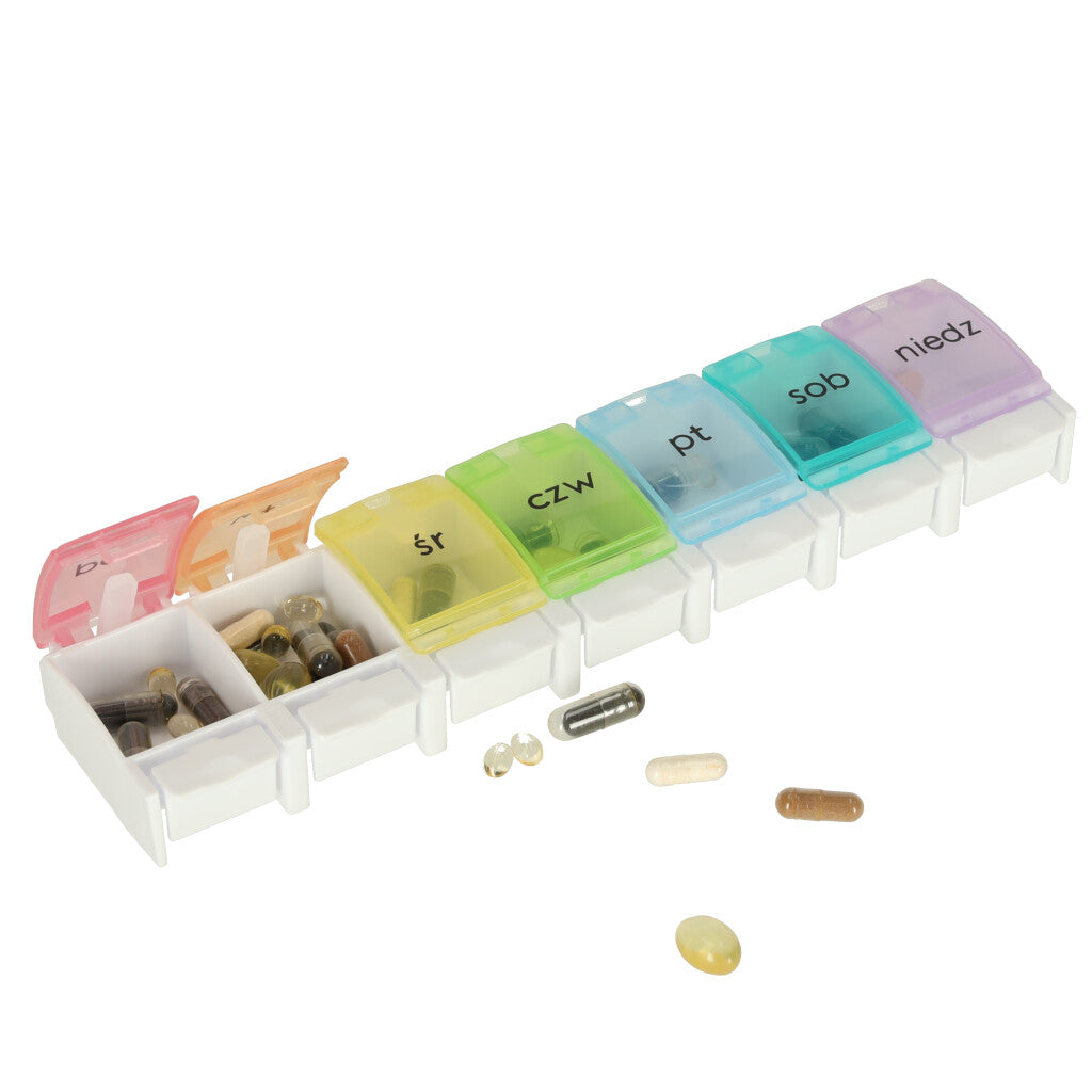 Container Organizer för piller Mediciner veckovis 7 dagar En