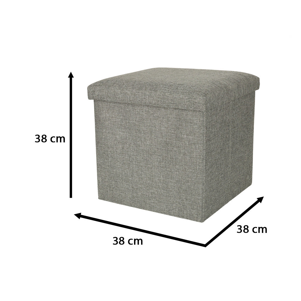 Folding Pouffe With Storage Box Grey 38x38x38cm