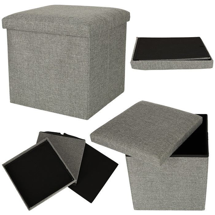 Folding Pouffe With Storage Box Grey 38x38x38cm