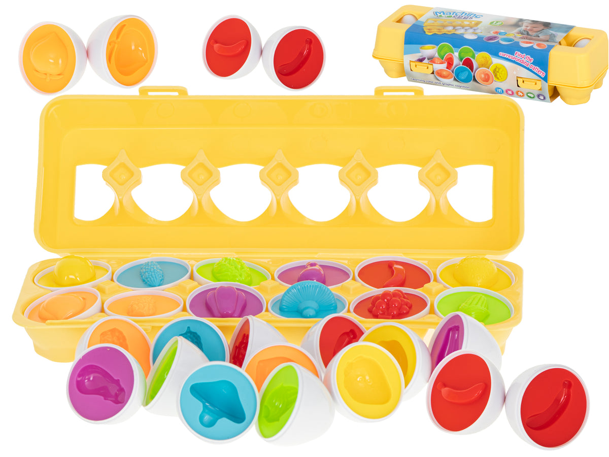 Puzzle Educativ Sortator Forme de Chibrit Fructe Ouă 12buc