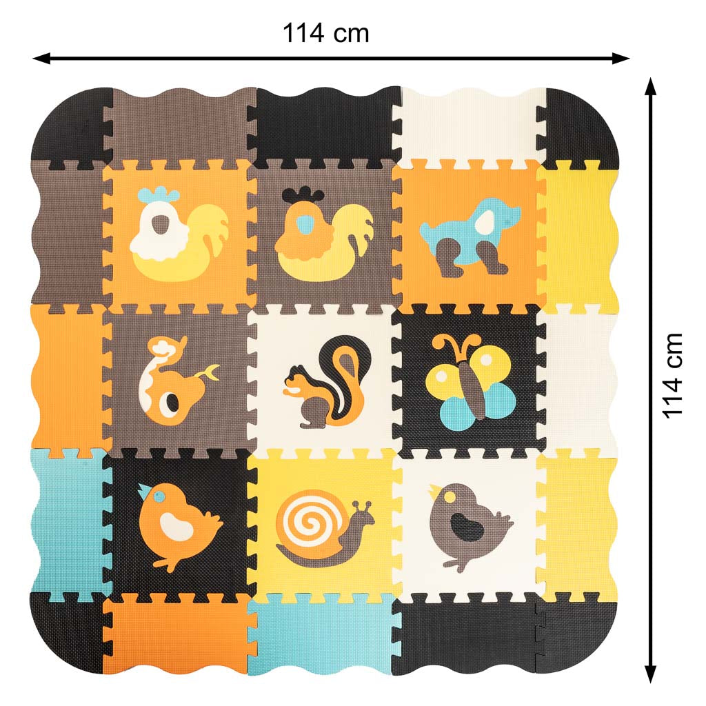 Foam Puzzle Mat / Playpen For Children 25el. Colorful Animals 114cm X 114cm X 1cm
