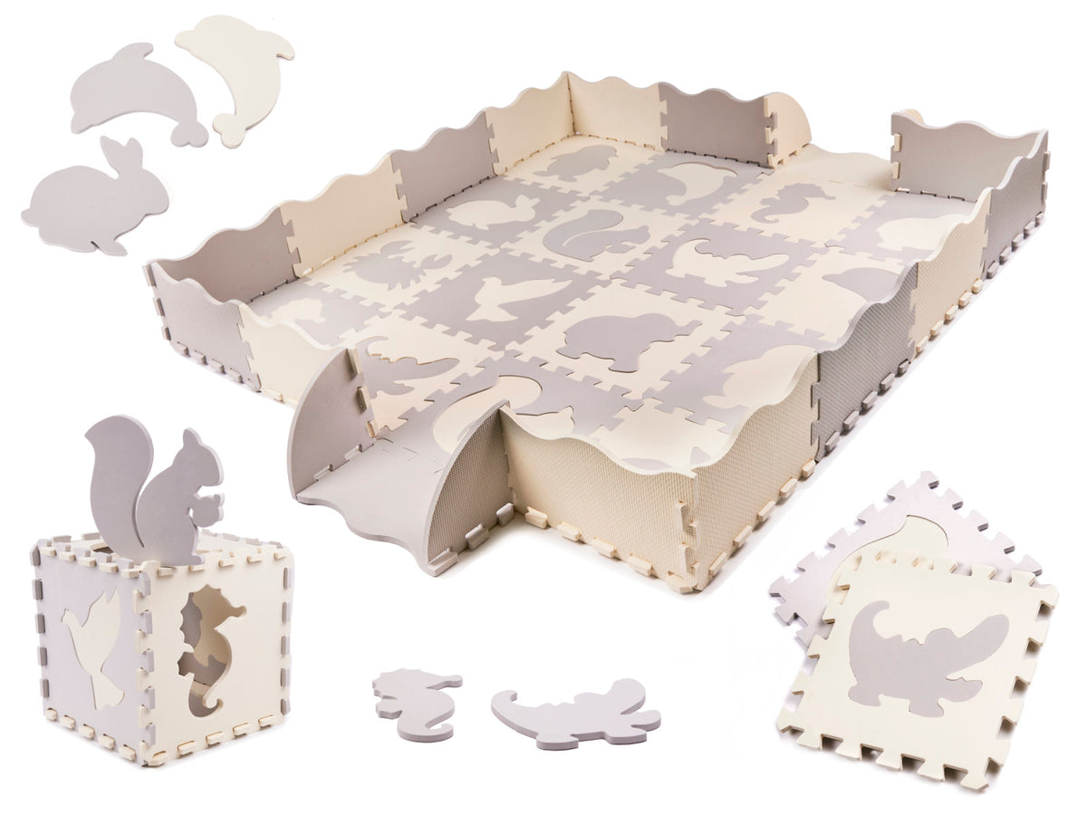 Tapete quebra-cabeça de espuma/cercadinho para bebê 36el. Cinza-cru