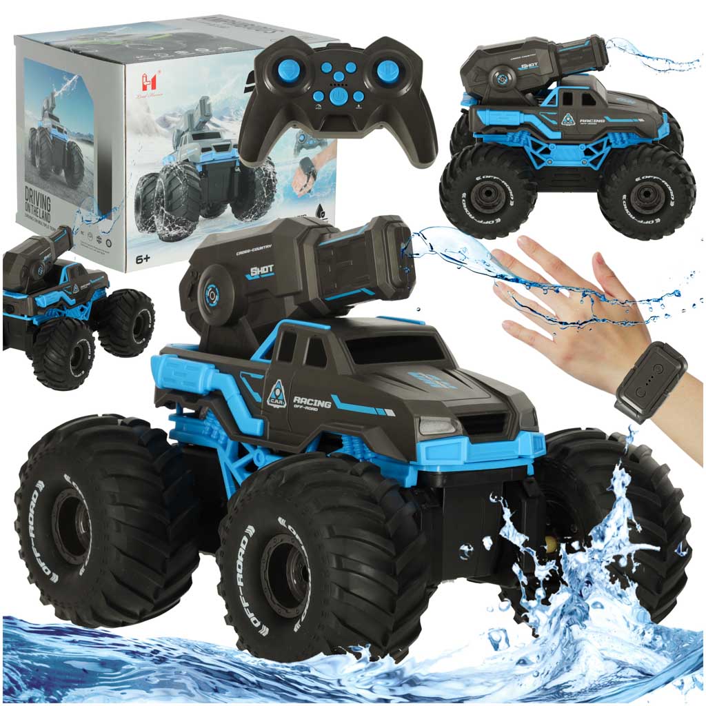 Rc Amphibious Waterproof Car Controlled By Hand Gestures + 2 Remote Controls Blue