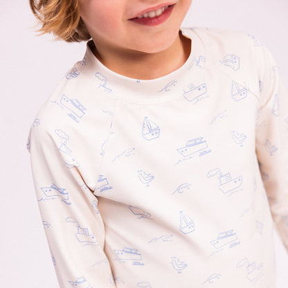 Swim Essentials Uv Swimming T-shirt Long Sleeves - Beige/blue - Seas The Day