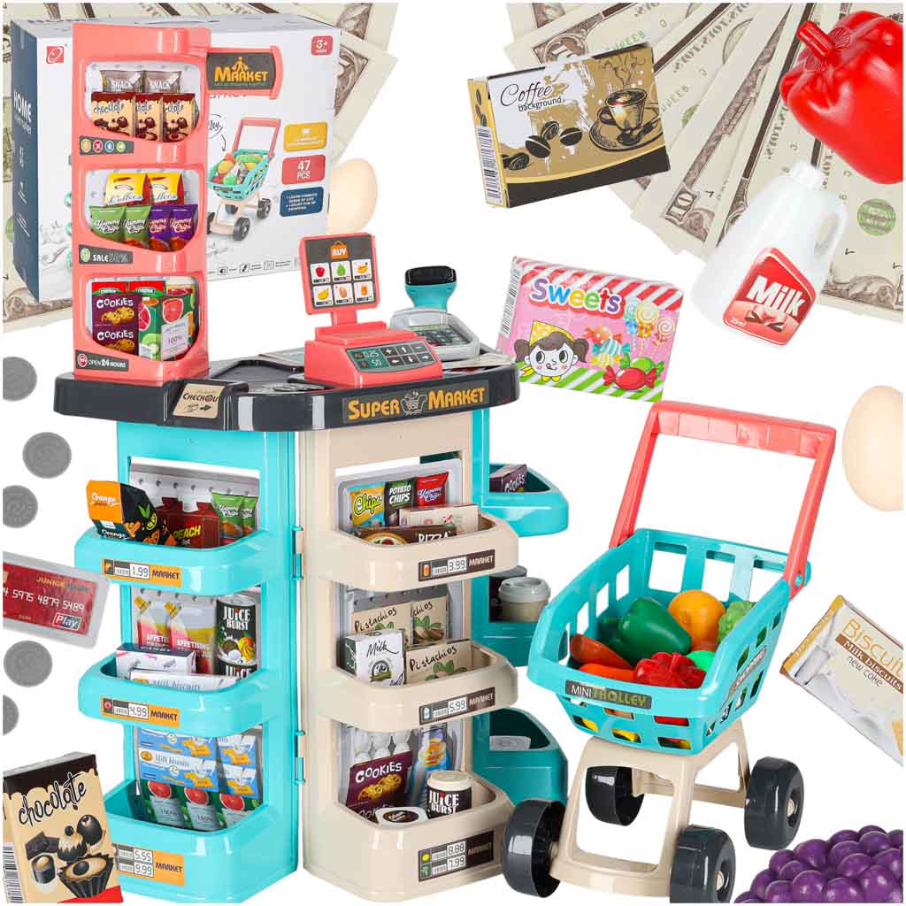 Supermarket Store Cash Register + Mint Cart