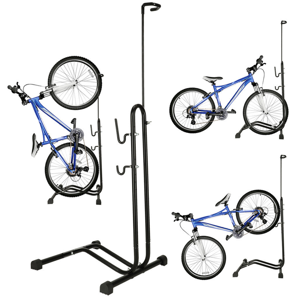Cavalletto per bicicletta singolo, alto e resistente, in metallo nero