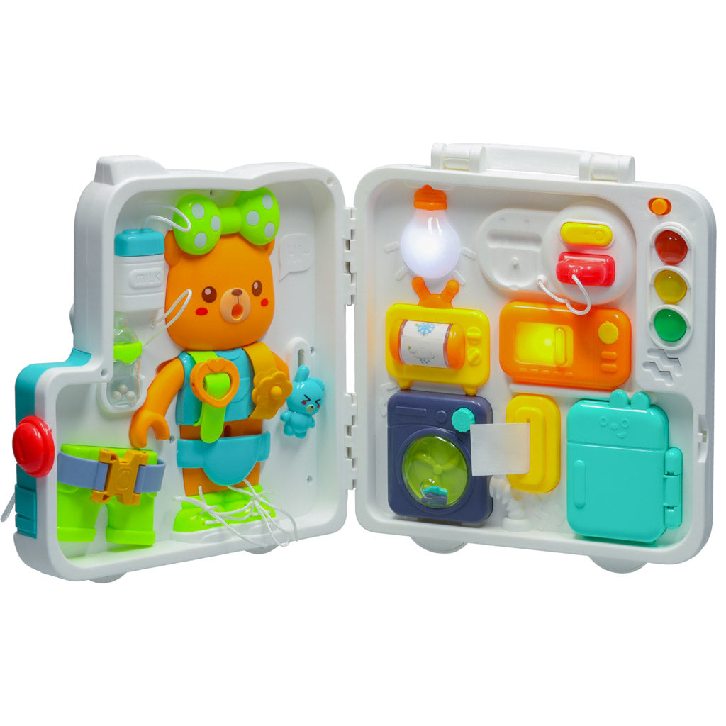Senzorická Montessori manipulačná doska Puzdro Montessori Gombíky Medvedík Xxl Svetelný zvuk